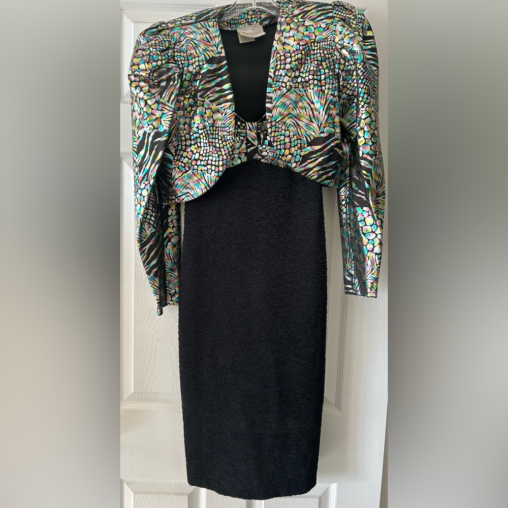Vintage 1980’s Chic Black and Multicolor Metallic Women's Mini Dress